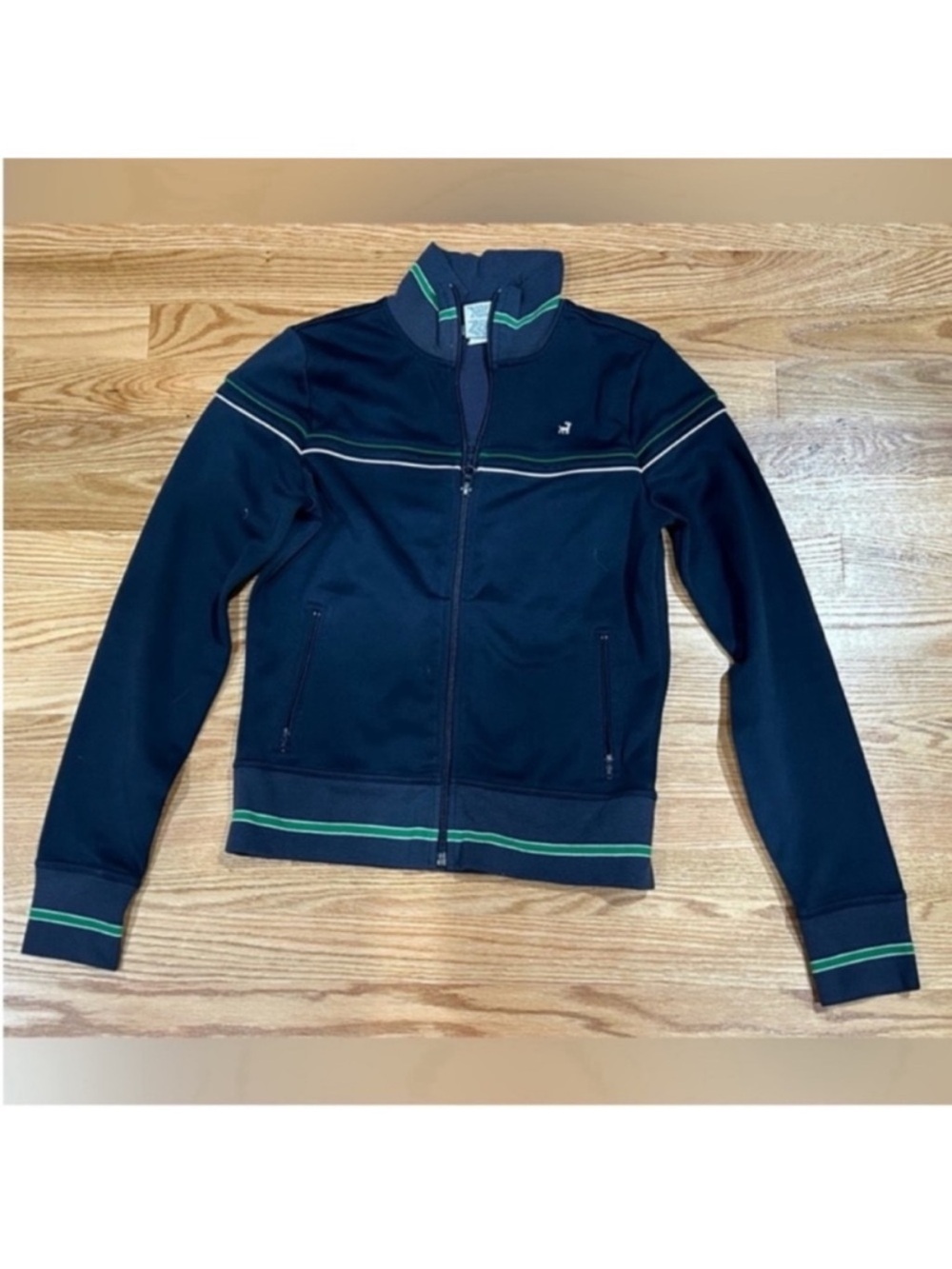 Old Navy Navy track Jacket with Green and White Stripe piping Accents small S